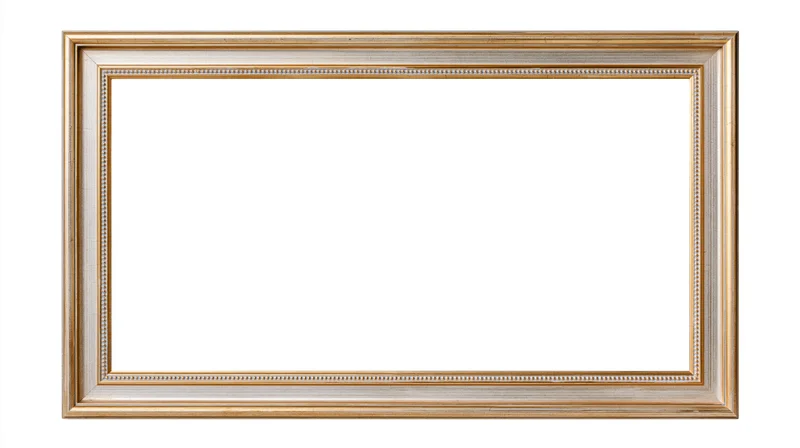 Empty rectangular picture frame with gold and silver ornate border isolated on white background