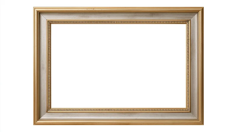 Ornate gold and silver rectangular picture frame with beaded trim on white background
