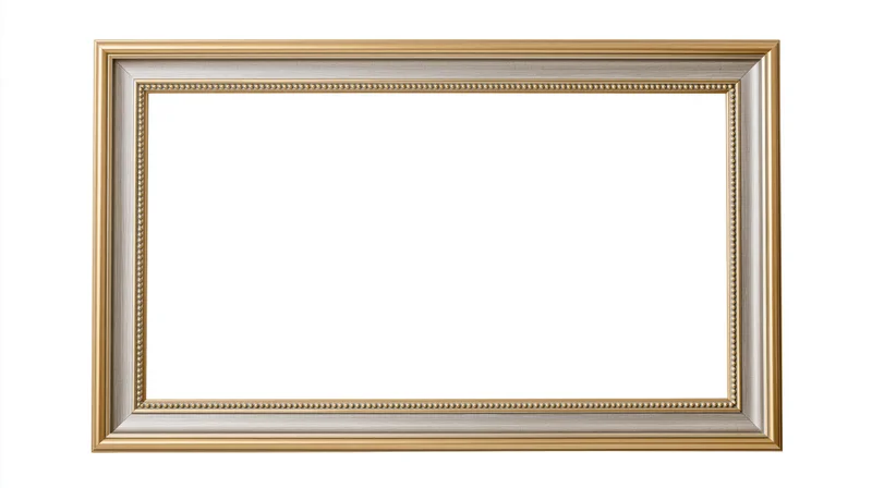 Ornate gold and silver rectangular picture frame with beaded trim on white background