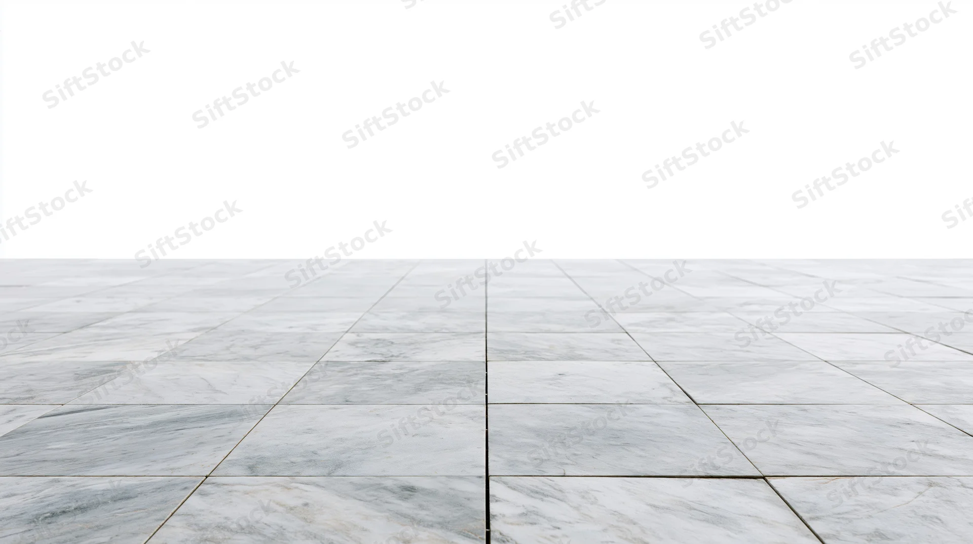 White marble tile floor extending into perspective with copyspace above