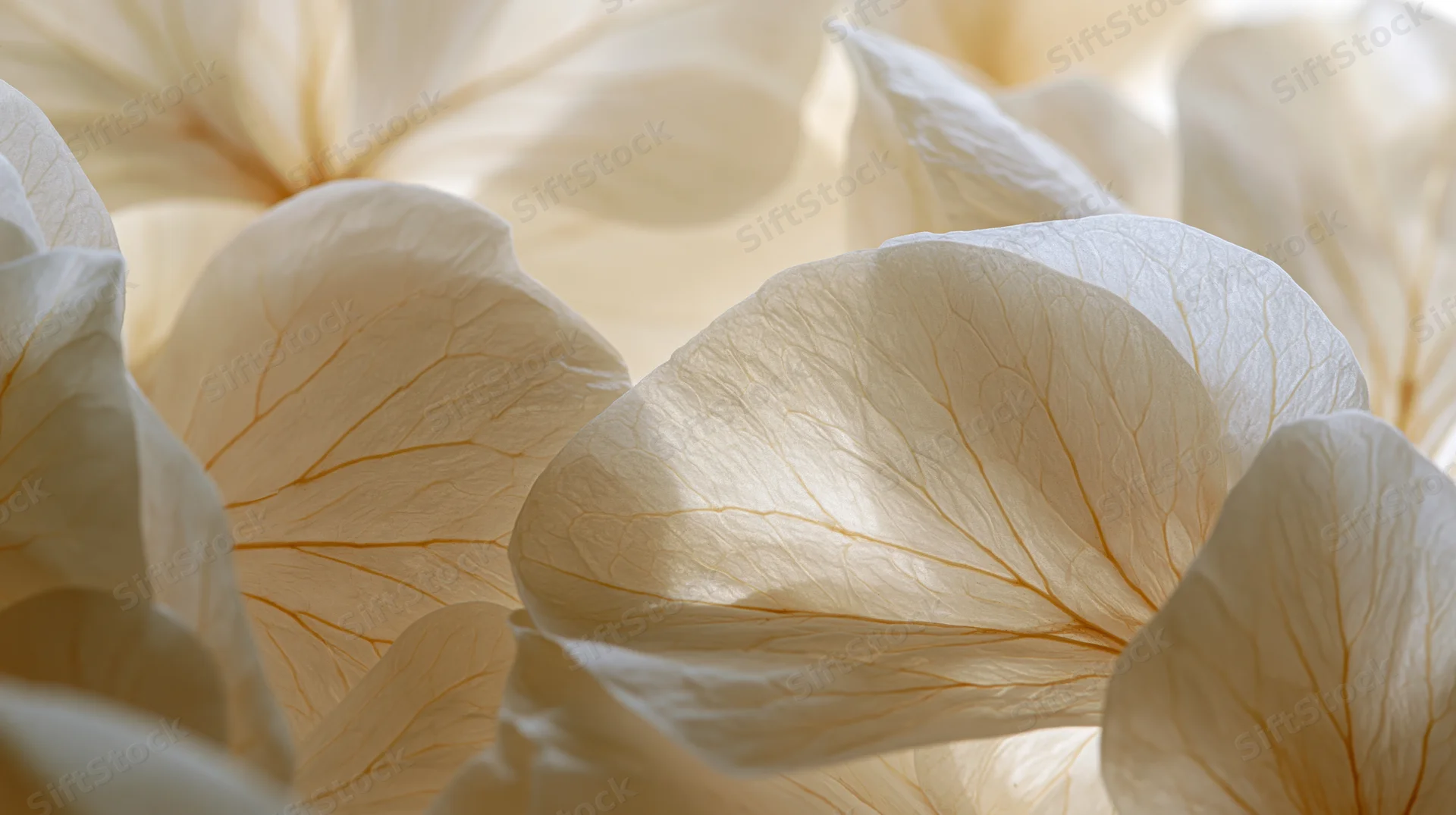 Close-up of translucent white flower petals showing delicate veining and soft texture