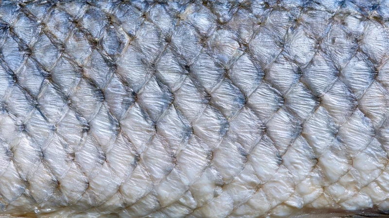 Extreme close-up of fish scales showing detailed texture and overlapping pattern