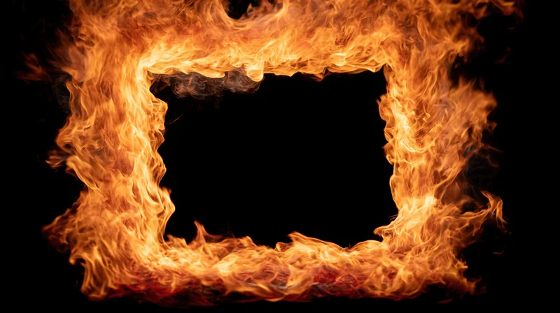 Flames forming a rectangular border around a hollow black center