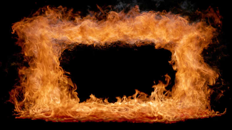 Flames forming a rectangular border around a hollow black center