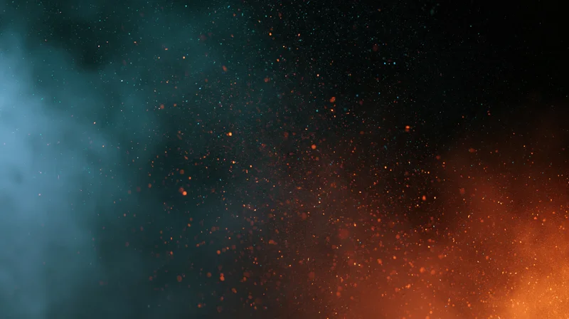 Glowing embers and dust particles floating in dark atmosphere