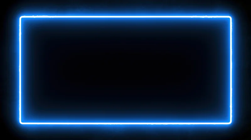 Glowing blue neon rectangle frame on dark background with copyspace