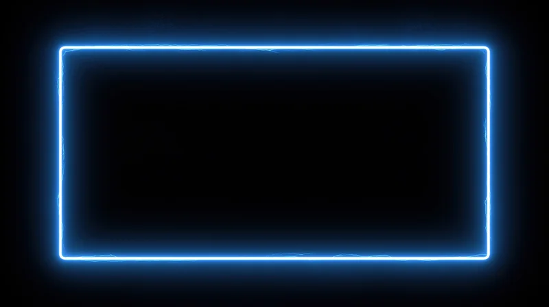 Glowing blue neon rectangle frame on dark background with copyspace