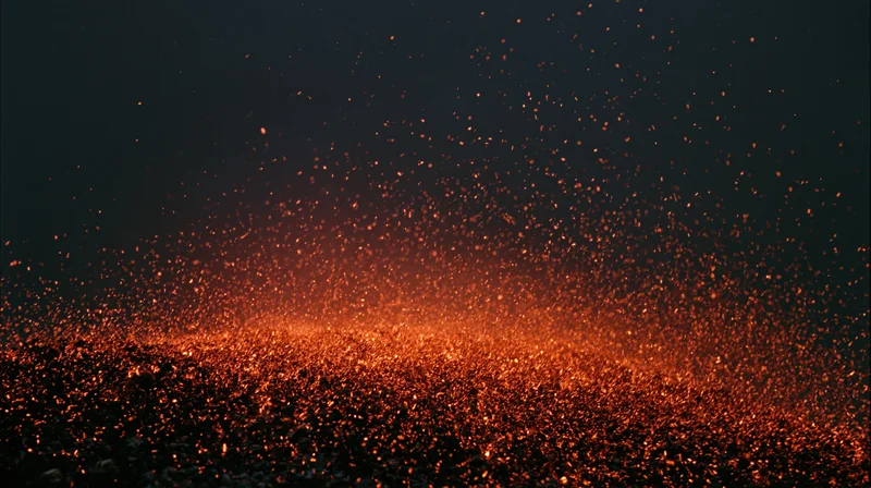 Glowing ember sparks rising upward in dark night sky