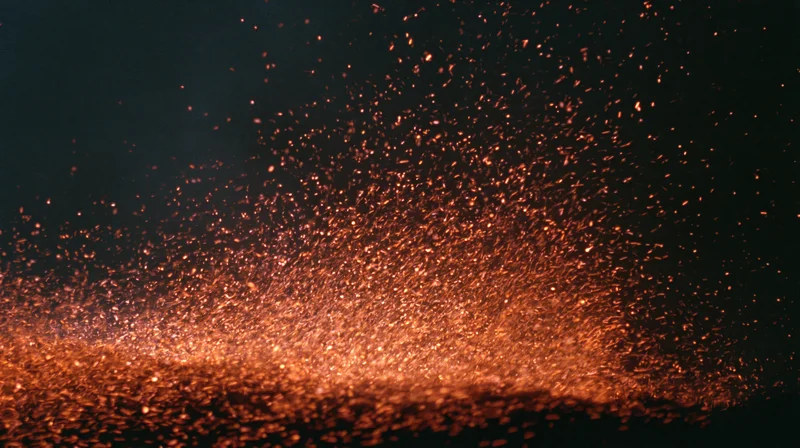 Glowing ember sparks rising upward against dark background