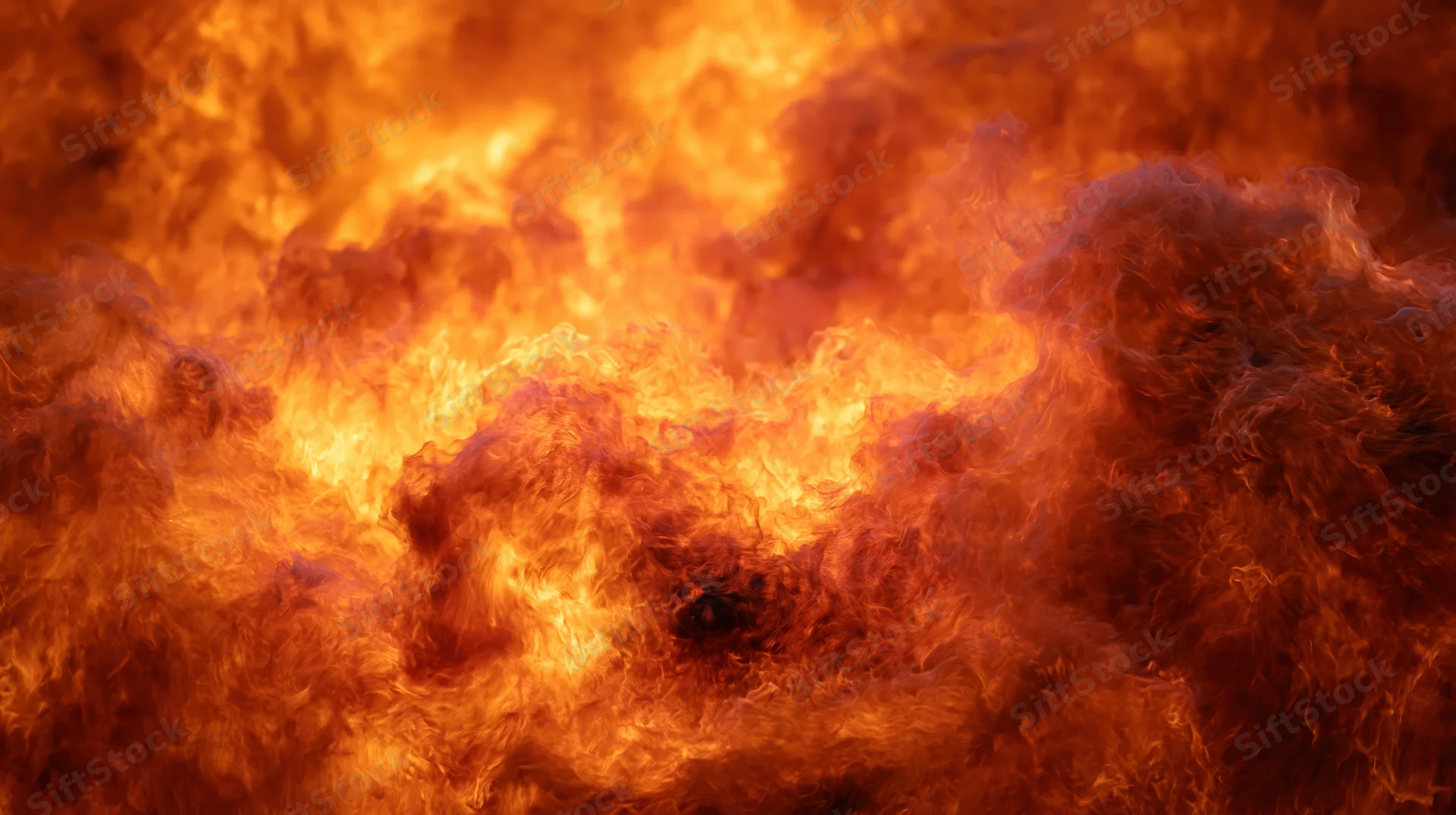 Billowing flames filling the frame in intense orange and red hues