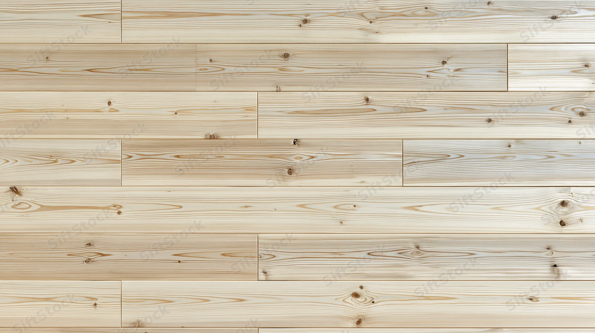 Horizontal light blonde pine hardwood planks forming a seamless floor surface