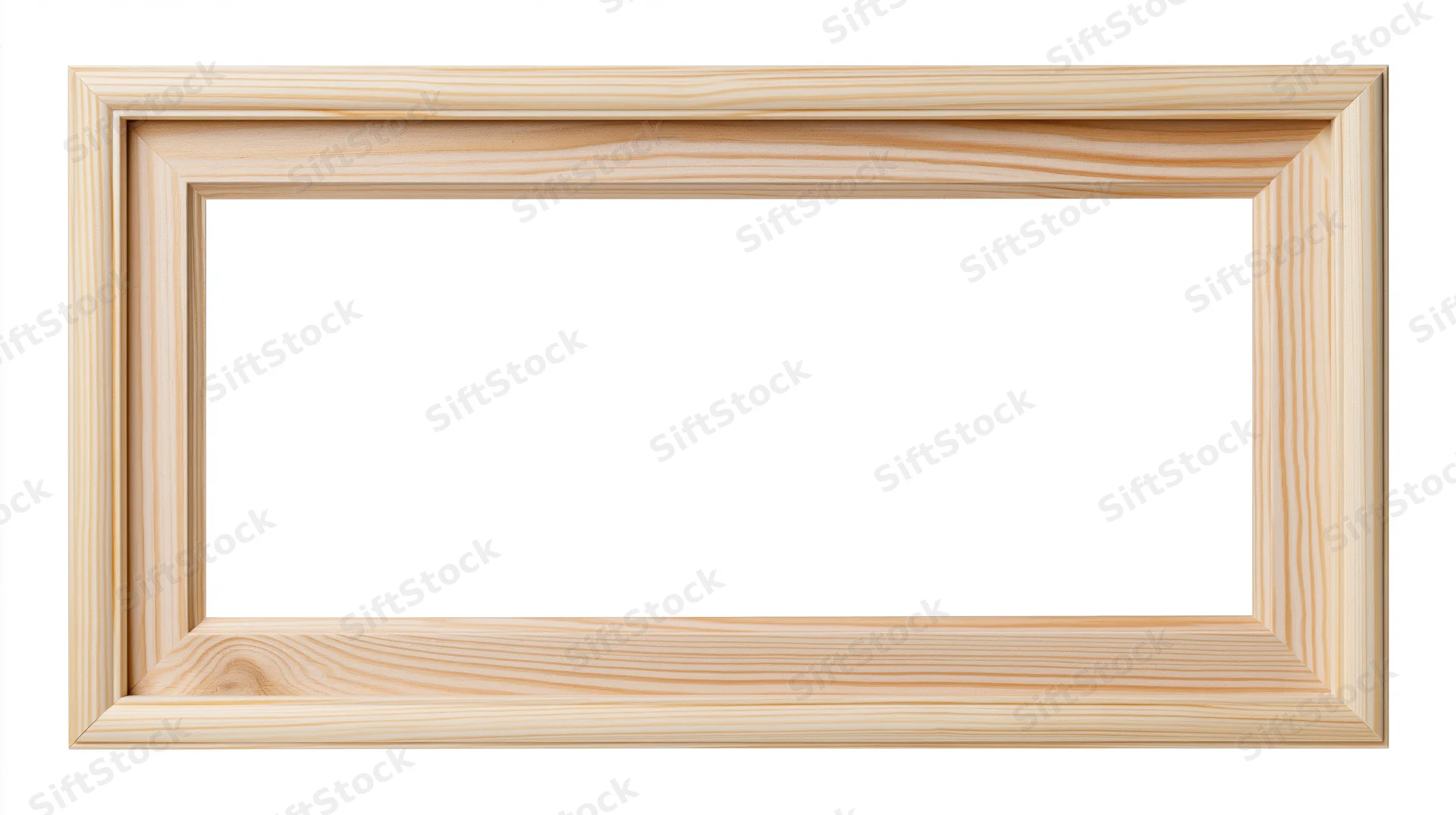 Rectangular natural pine wood picture frame isolated on white background