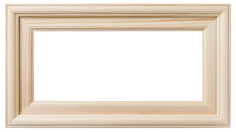 Rectangular natural pine wood picture frame with visible grain and clean edges isolated on white background