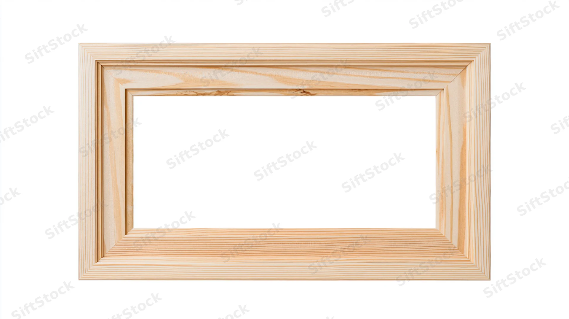 Rectangular natural pine wood picture frame isolated on white background