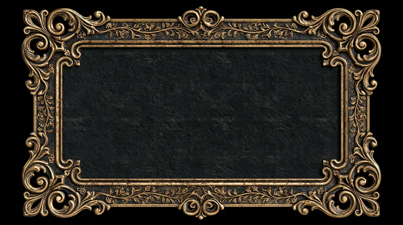 Ornate gold filigree frame with black textured background for display