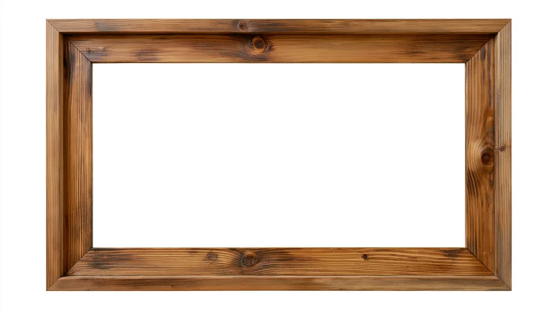 Rustic wooden picture frame with open center isolated on white background