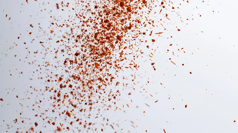 Orange fire embers and sparks floating midair against white background