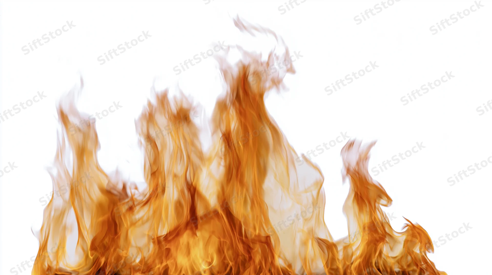 Tall flames burning upward against a pure white background