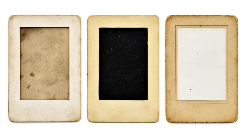 Three antique photo cards arranged side by side on white background
