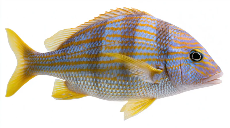 Tropical reef fish in profile view isolated on white background