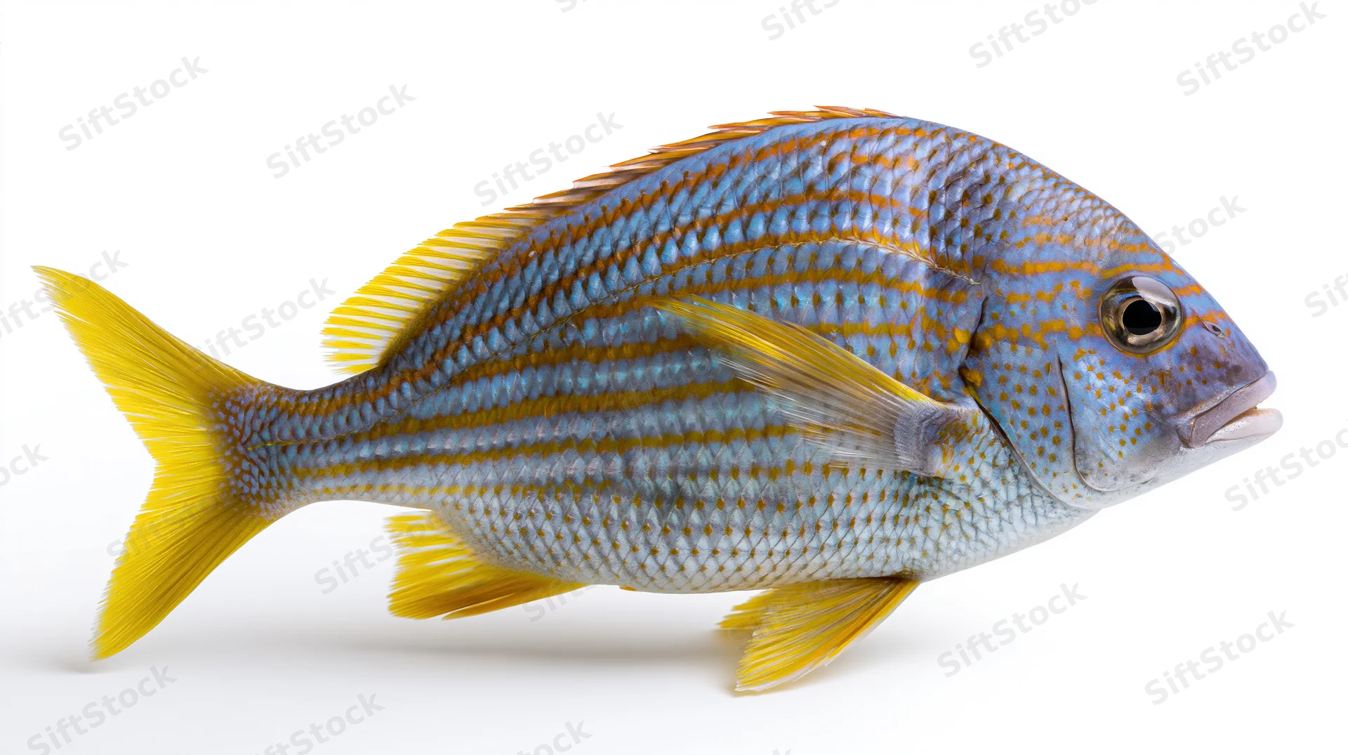 Tropical reef fish in profile view isolated on white background