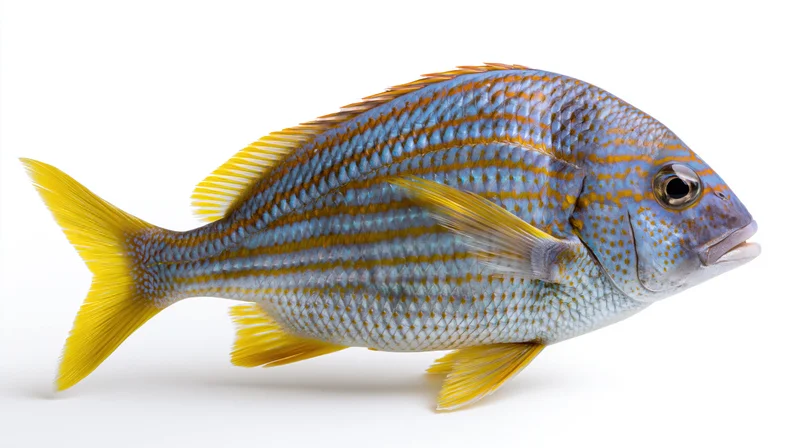 Tropical reef fish in profile view isolated on white background