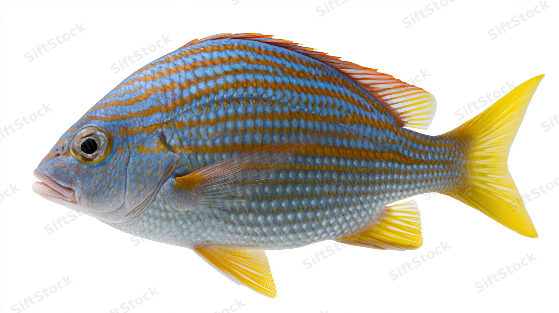 Tropical reef fish in profile view isolated on white background