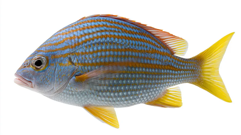 Tropical reef fish in profile view isolated on white background