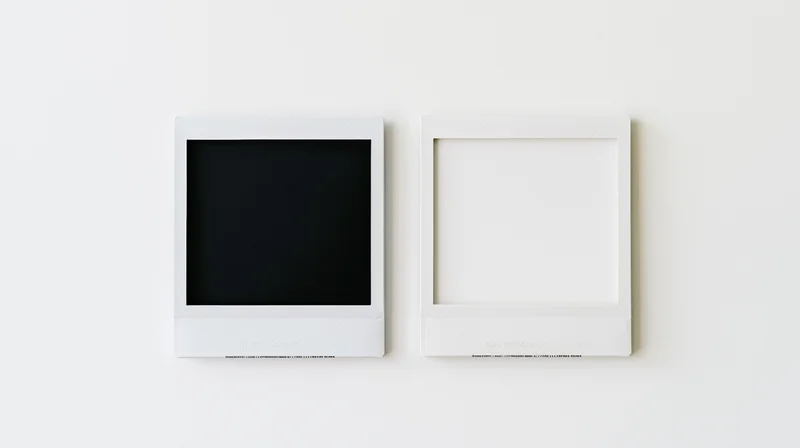 Two white polaroid photo frames side by side on a plain white surface