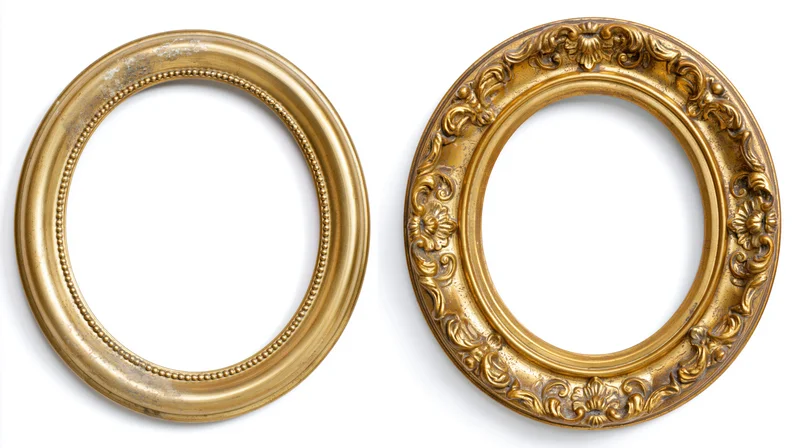 Two antique gold oval frames side by side on white background