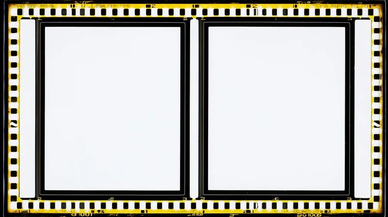 Two blank medium format film frames side by side with yellow sprocket borders and black edges