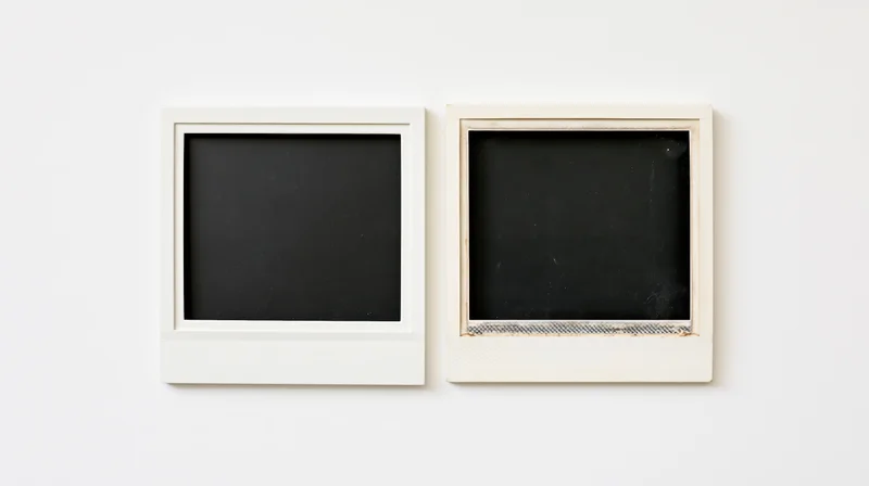 Two blank polaroid photo frames side by side on white surface