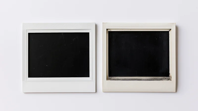 Two blank polaroid instant photo frames side by side on white background