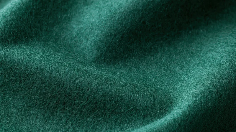 Close-up of deep emerald green felt fabric with soft texture and folds