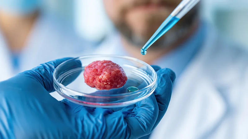 Scientist holding petri dish with tissue sample in lab