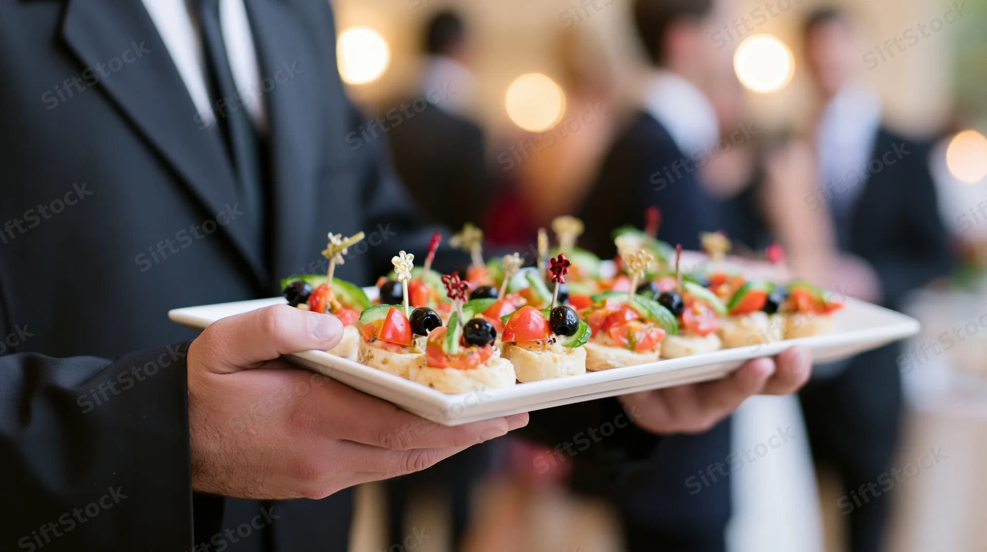 Waiter holding a tray of appetizers at a formal event
