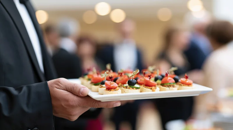 Waiter holding a tray of appetizers at a formal event
