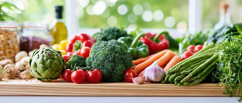 Wide assortment of fresh vegetables spread across a surface