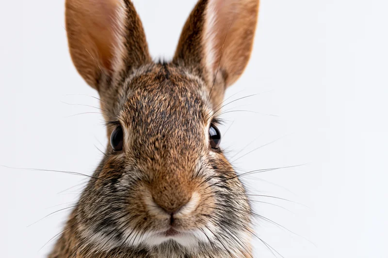 Young wild cottontail rabbit facing camera in studio closeup