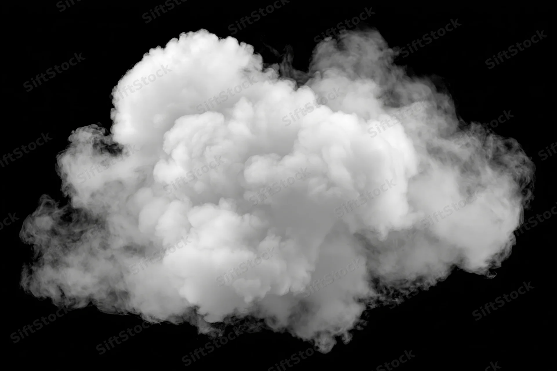 Dense white smoke cloud billowing against black background