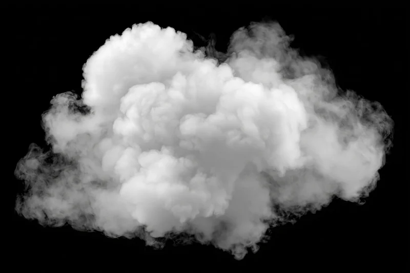 Dense white smoke cloud billowing against black background