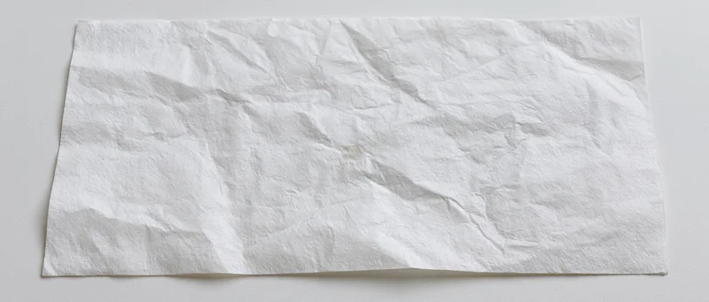 Crumpled white paper sheet lying flat on a neutral surface