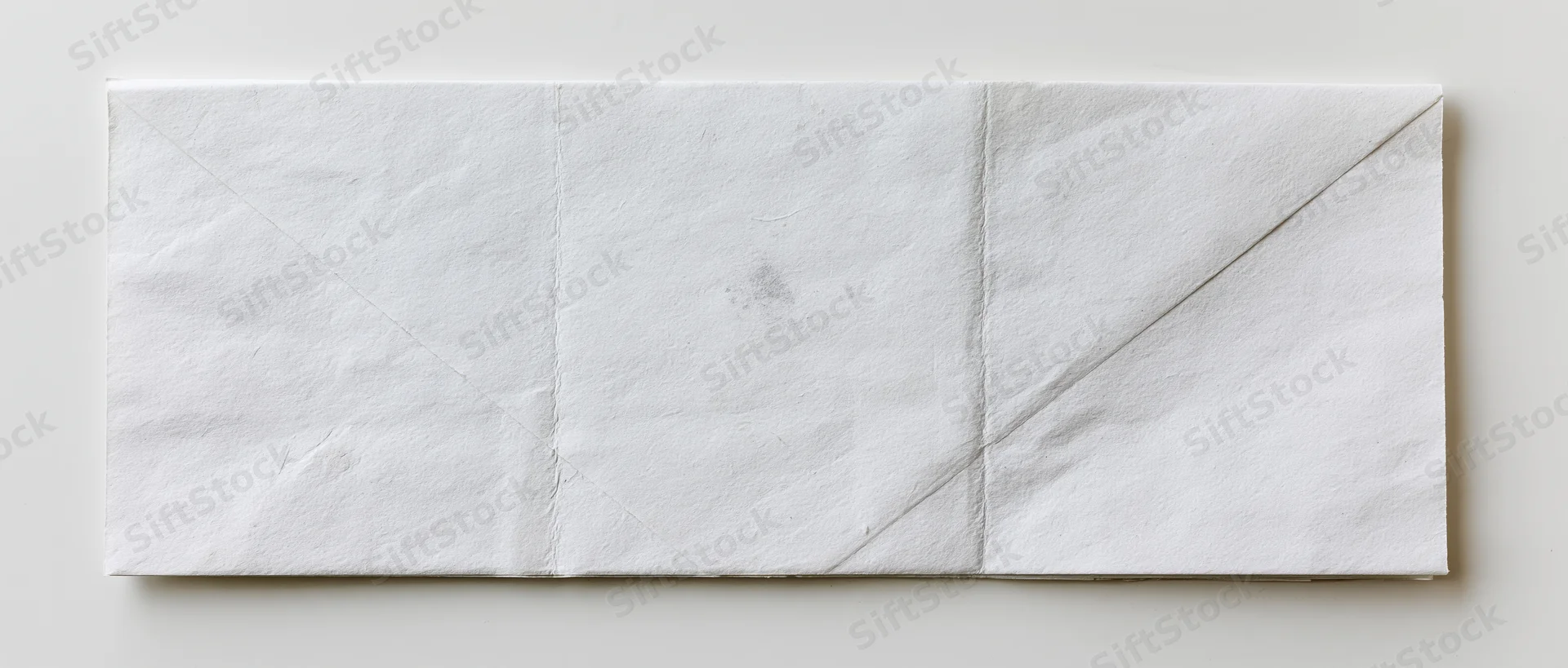 Single white paper sheet unfolded flat with visible creases and folds on plain surface