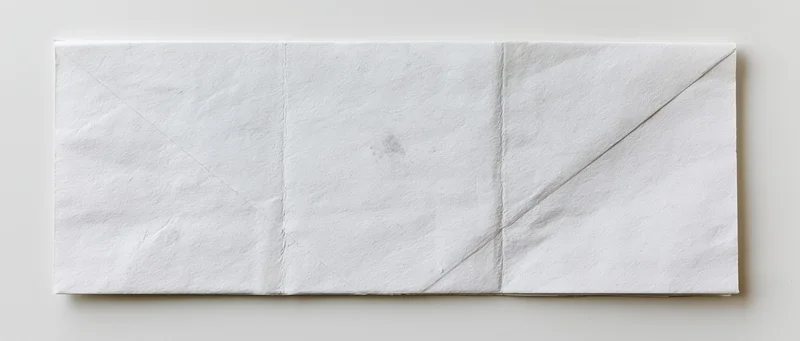 Single white paper sheet unfolded flat with visible creases and folds on plain surface