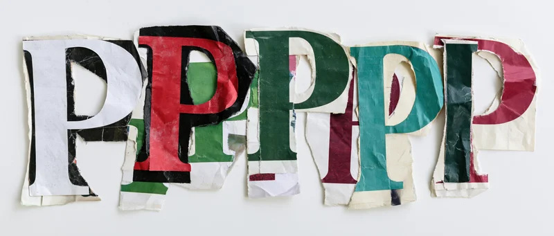 Five cut-out letter p clippings arranged in a row on a white background