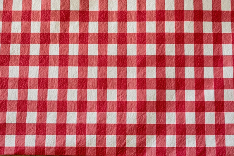 Red and white checkered paper food liner laid flat on a surface