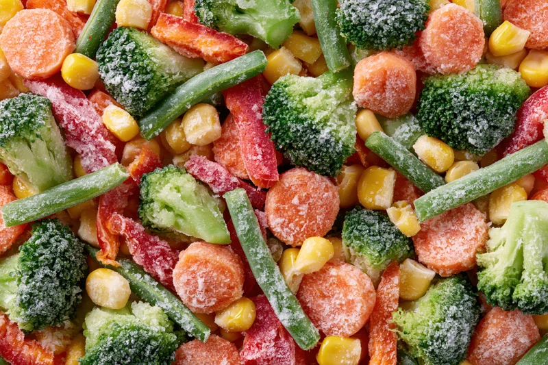 Frozen mixed vegetables spread flat filling the entire frame