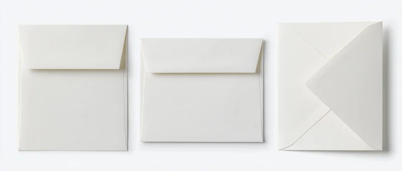 Three white business envelopes arranged side by side on a plain white background