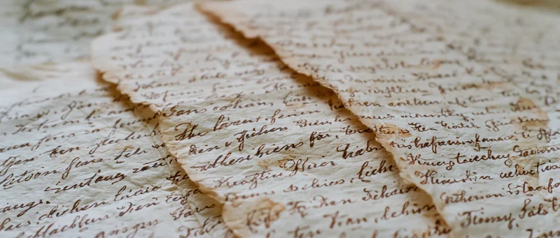 Aged handwritten german cursive letters overlapping on textured paper surface