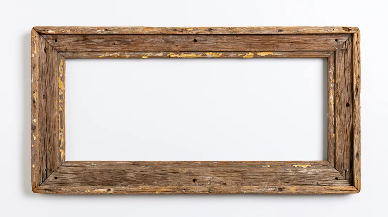 Weathered rectangular wooden picture frame isolated against a white background